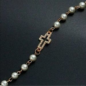Cross Pendant Gold Pearl Beads Prayer Bracelet